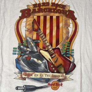 Vintage Hard Rock Cafe Barcelona White Short Sleeve T‎ Shirt Men Size Medium